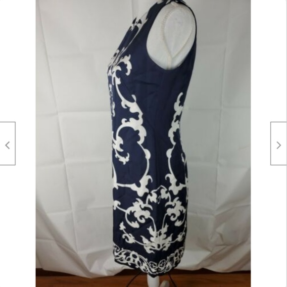 Banana Republic Dress 4 Silk Blue White Midi Lined - Picture 3 of 7